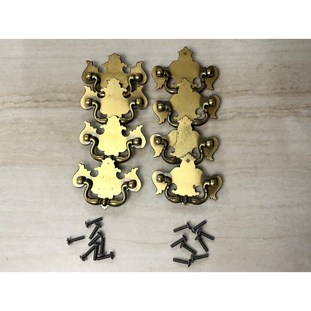 Vintage Brass Batwing Drawer Pulls Chippendale Style Furniture Hardware Set of 8